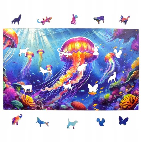 Puzzle Meduza 160 elementów Układanka drewniana Mruu&amp;Pruu, puzzle meduza, puzzle jellyfish, puzzle drewniane meduza