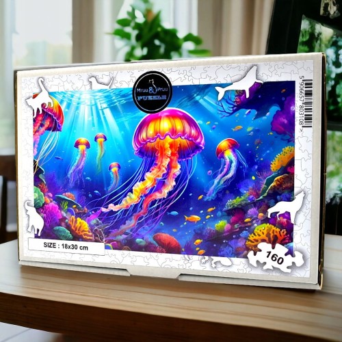 Puzzle Meduza 160 elementów Układanka drewniana Mruu&amp;Pruu, puzzle meduza, puzzle jellyfish, puzzle drewniane meduza