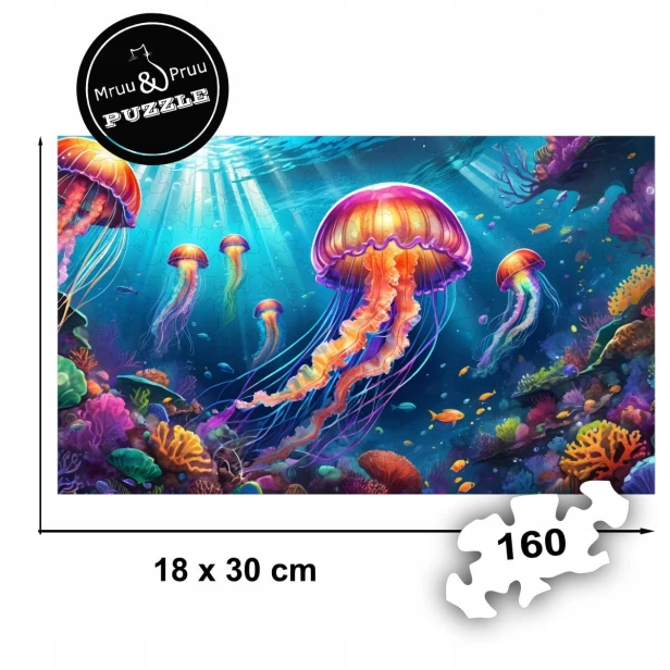 Puzzle Meduza 160 elementów Układanka drewniana Mruu&amp;Pruu, puzzle meduza, puzzle jellyfish, puzzle drewniane meduza