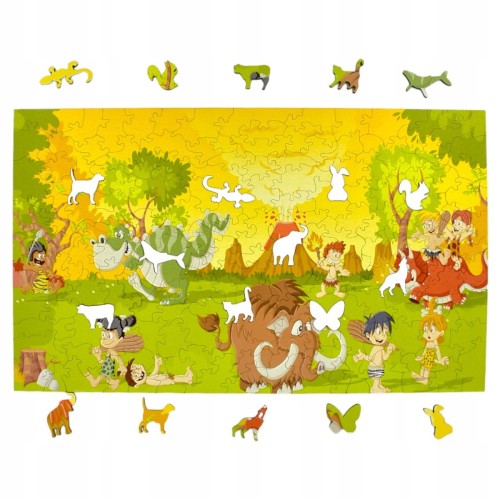 Puzzle Epoka Kamienia | Układanka drewniana | MruuPruu, puzzle drewniane epoka kamienia