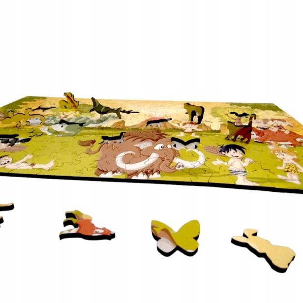 Puzzle Epoka Kamienia | Układanka drewniana | MruuPruu, puzzle drewniane epoka kamienia