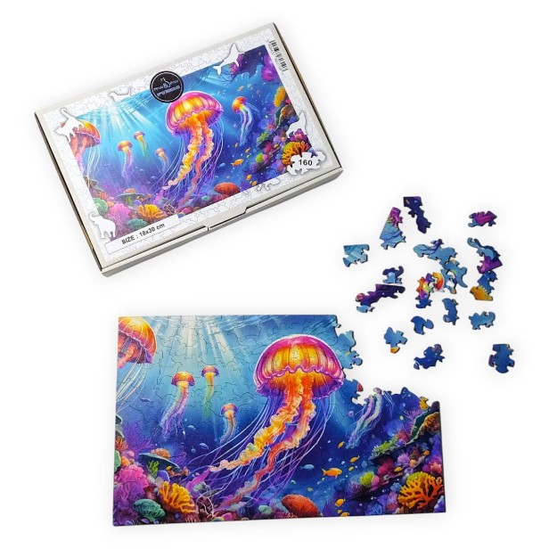 Puzzle Meduza 160 elementów Układanka drewniana Mruu&amp;Pruu, puzzle meduza, puzzle jellyfish, puzzle drewniane meduza