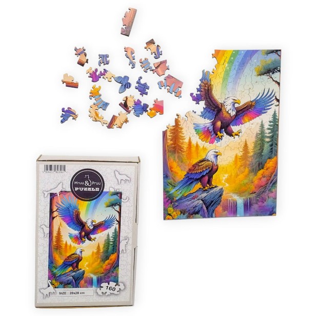 Puzzle Orzeł 160 elementów Układanka drewniana Mruu&amp;Pruu, puzzle orzeł, kolorowy orzeł, puzzle drewniane orzeł