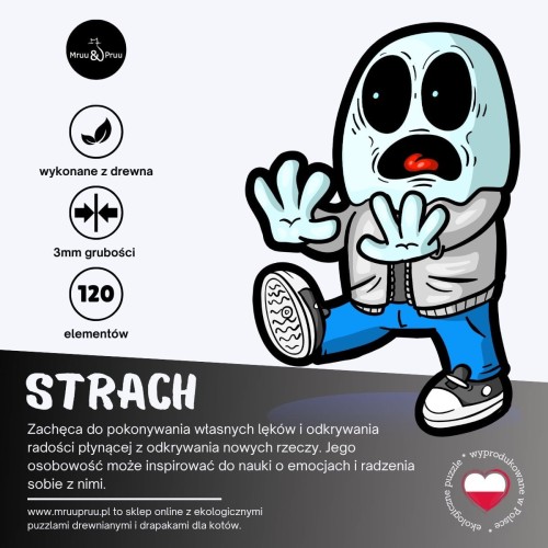 puzzle strach, strach, puzzle dla dzieci, puzzle drewniane strach, nieregularne kształty puzzli, puzzle edukacyjne