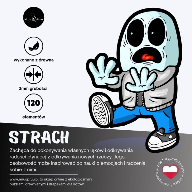 puzzle strach, strach, puzzle dla dzieci, puzzle drewniane strach, nieregularne kształty puzzli, puzzle edukacyjne
