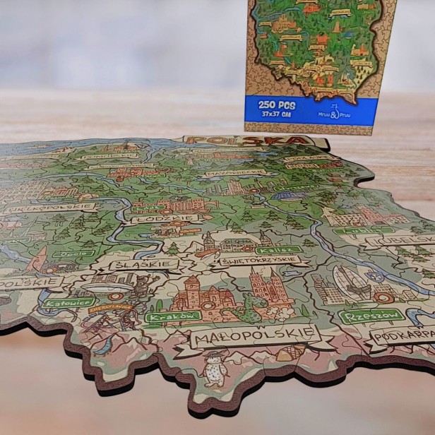 Układanka Mapa Polski 3D | Puzzle Drewniane HDF 37x37 cm