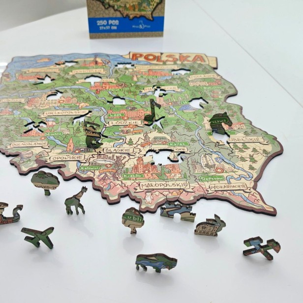 Układanka Mapa Polski 3D | Puzzle Drewniane HDF 37x37 cm