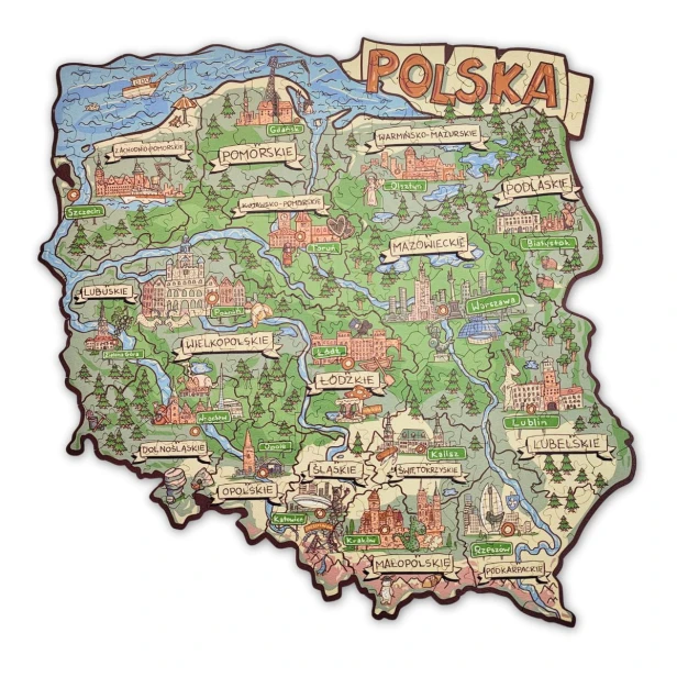 Układanka Mapa Polski 3D | Puzzle Drewniane HDF 37x37 cm