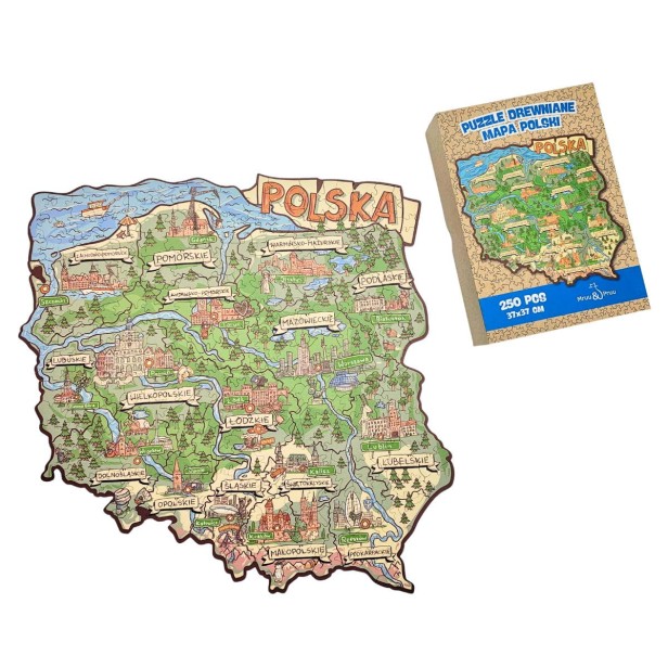 Układanka Mapa Polski 3D | Puzzle Drewniane HDF 37x37 cm