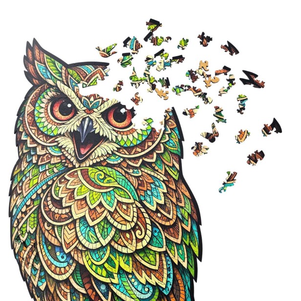 puzzle sowa, puzzle drewniane sowa, kolorowa sowa puzzle, grube puzzle z sową, puzzle drewniane z kształtami