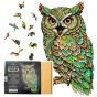 puzzle sowa, ładne opakowanie prezentowe puzzli drewnianych, puzzle drewniane sowa, zielona sowa