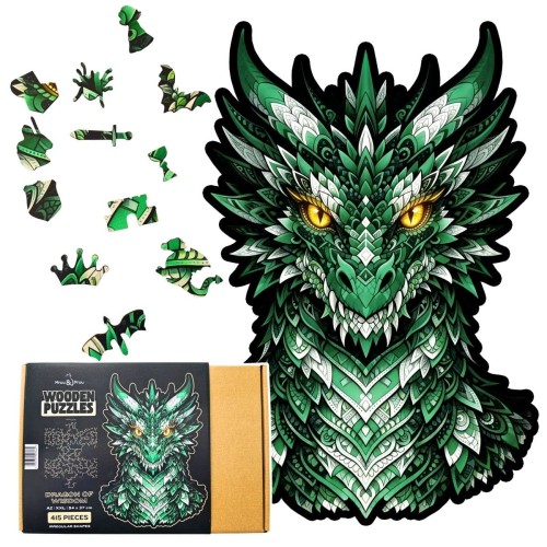 puzzle smok, puzzle drewniane smok, opakowanie prezentowe puzzle, eleganckie opakowanie puzzli,