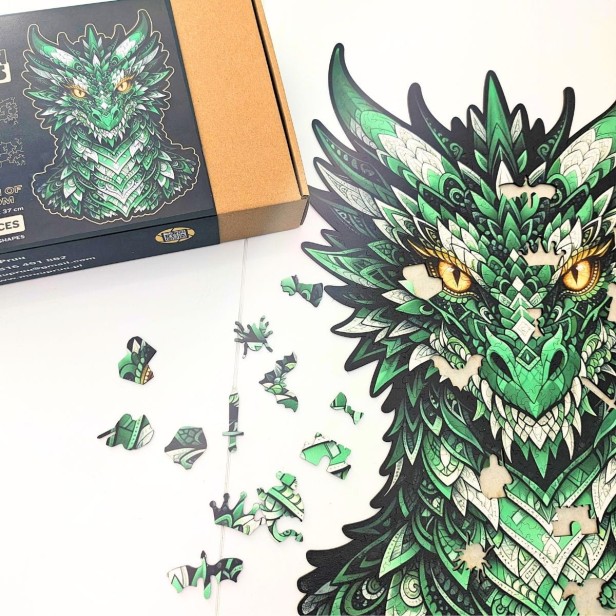 puzzle smok, puzzle drewniane smok, puzzle z smokiem, zielony smok, niesamowity smok, drewniany smok