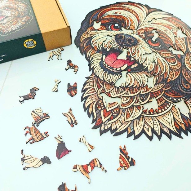 uroczy pies, piesek shih tzu, pies maltańczyk, puzzle piesek, puzzle drewniane piesek