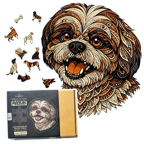 uroczy pies, piesek shih tzu, pies maltańczyk, puzzle piesek, puzzle drewniane piesek