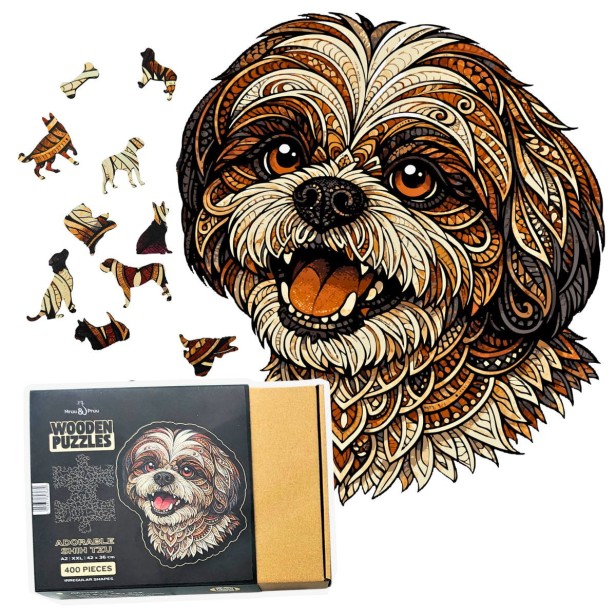 uroczy pies, piesek shih tzu, pies maltańczyk, puzzle piesek, puzzle drewniane piesek