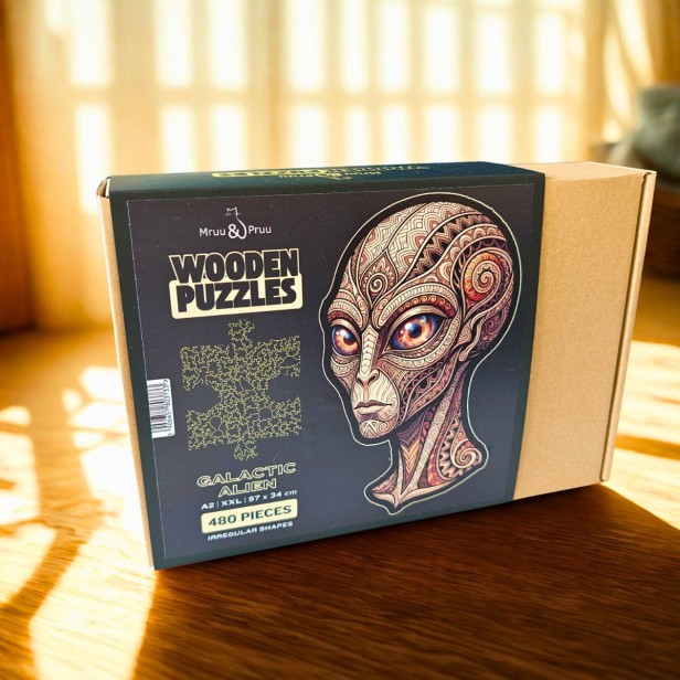 pudełko z puzzlami drewnianymi galaktyczny kosmita