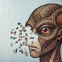 puzzle drewniane ufo, puzzle ufo, puzzle kosmita, puzzle nieregularne kształty ufo, rozsypane puzzle ufo