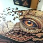 puzzle drewniane ufo, puzzle ufo, puzzle kosmita, puzzle nieregularne kształty ufo, rozsypane puzzle ufo