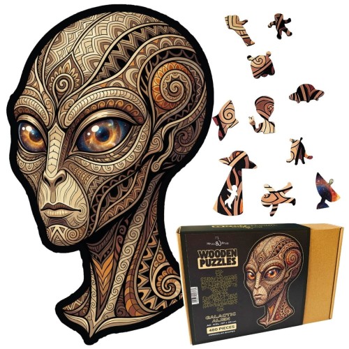 puzzle drewniane ufo, puzzle ufo, puzzle kosmita, puzzle nieregularne kształty ufo