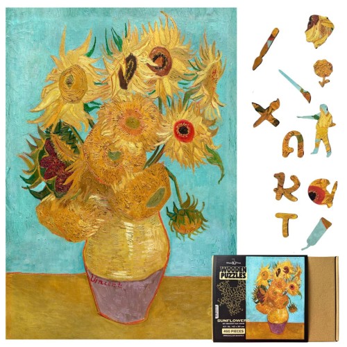 rewniane van gogh puzzle sloneczniki w czarnym opakowaniu premium mruu i pruu