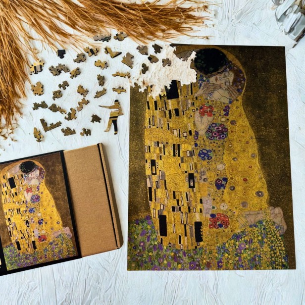 puzzle gustav klimt, puzzle drewniane obraz pocałunek