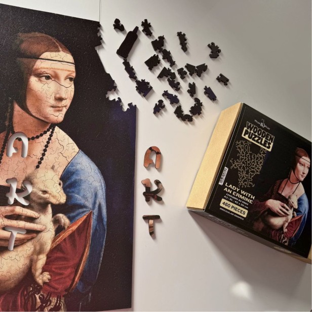 5.jpgnieregularne puzzle dama z łasiczką, solidne puzzle kolekcja art, solidne puzzle obraz, puzzle dama z gronostajem