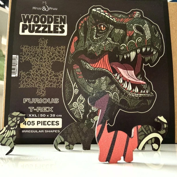 puzzle dinozaur, puzzle t-rex, puzzle tyranozaur, puzzle drewniane o nieregularnych kształtach