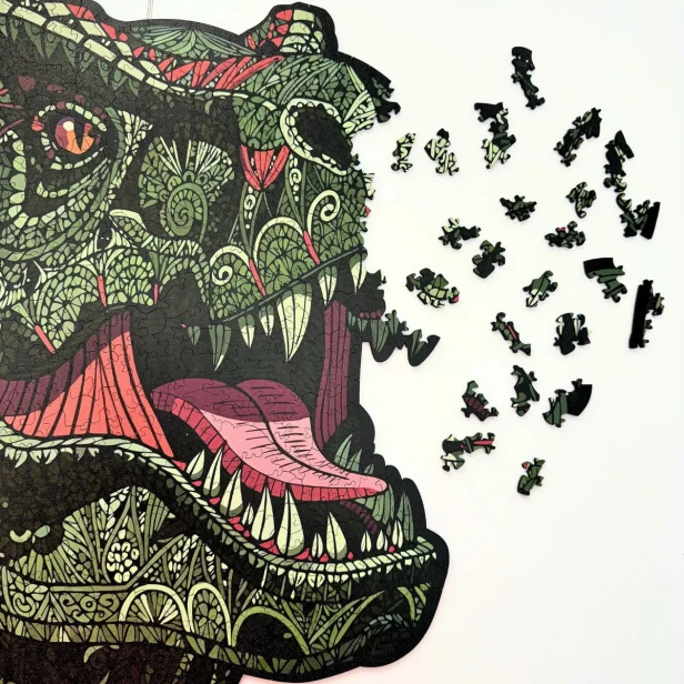 puzzle dinozaur, puzzle t-rex, puzzle tyranozaur, puzzle drewniane o nieregularnych kształtach