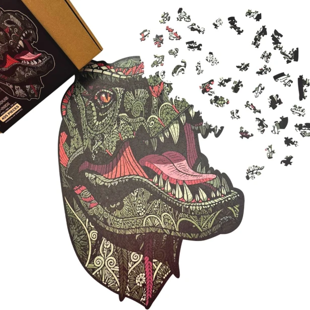 puzzle dinozaur, puzzle t-rex, puzzle tyranozaur, puzzle drewniane o nieregularnych kształtach