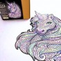 puzzle drewniane z kolorowym jednorożcem, puzzle jednorożec