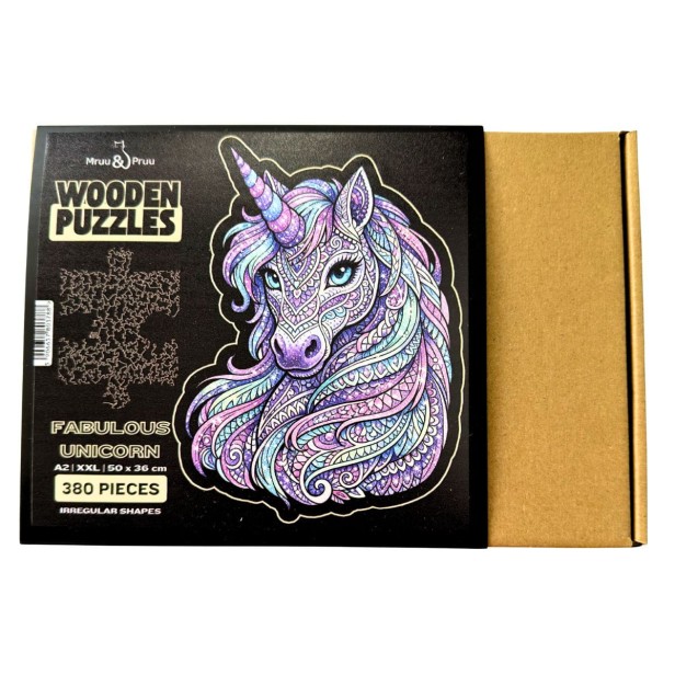 puzzle drewniane z kolorowym jednorożcem, puzzle jednorożec