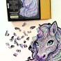 puzzle drewniane z kolorowym jednorożcem, puzzle jednorożec