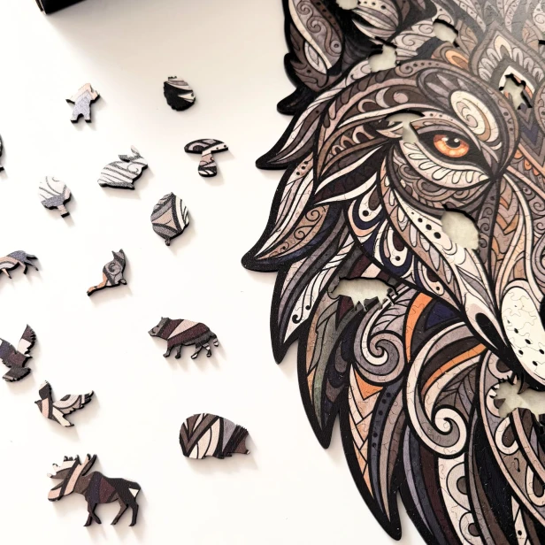puzzle drewniane wilk, puzzle z wilkiem, puzzle drewniane prezent