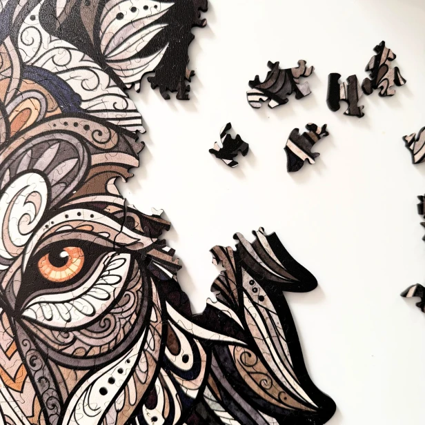 puzzle drewniane wilk, puzzle z wilkiem, puzzle drewniane prezent, puzzle dla dorosłych marka mruupruu, trudne puzzle drewniane