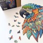 Układanka puzzle z papugami po ułożeniu, puzzle papuga , puzzle ptak, puzzle drewniane ptak