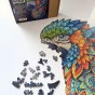 Układanka puzzle z papugami po ułożeniu, puzzle papuga , puzzle ptak, puzzle drewniane ptak