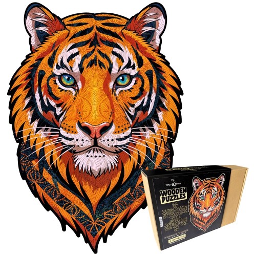 puzzle drewniane tygrys, puzzle tygrys, puzzle z tygrysem, puzzle prezentowe, układanka na prezent, puzzle dla dorosłych marka mruupruu, trudne puzzle drewniane