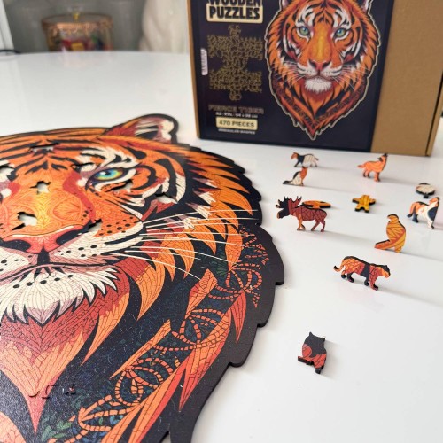 puzzle drewniane tygrys, puzzle tygrys, puzzle z tygrysem, puzzle prezentowe, układanka na prezent