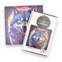 puzzle z drapieżnym wilkiem, drapieżny wilk, wilk, kolorowy wilk, wilk na kolorowym tle,  25x25cm , kwadratowe puzzle, nieregularne kształty, puzzle drewniane, 150 elementów, mruu&amp;pruu puzzle, mruupruu, mruupruu puzzle