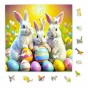 puzzle z króliczkami, królik, króliczki, króliki na kolorowym tle,  25x25cm , kwadratowe puzzle, nieregularne kształty, puzzle drewniane, 150 elementów, mruu&amp;pruu puzzle, mruupruu, mruupruu puzzle