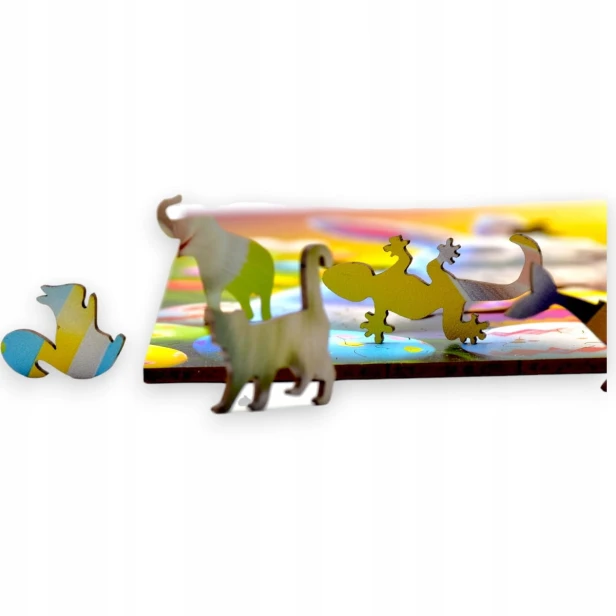 puzzle z króliczkami, królik, króliczki, króliki na kolorowym tle,  25x25cm , kwadratowe puzzle, nieregularne kształty, puzzle drewniane, 150 elementów, mruu&amp;pruu puzzle, mruupruu, mruupruu puzzle