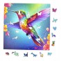 puzzle z kolibrem, koliber, koliberek, koliber na kolorowym tle,  25x25cm , kwadratowe puzzle, nieregularne kształty, puzzle drewniane, 150 elementów, mruu&amp;pruu puzzle, mruupruu, mruupruu puzzle