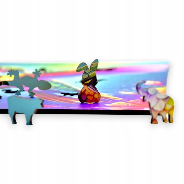 puzzle z kolibrem, koliber, koliberek, koliber na kolorowym tle,  25x25cm , kwadratowe puzzle, nieregularne kształty, puzzle drewniane, 150 elementów, mruu&amp;pruu puzzle, mruupruu, mruupruu puzzle