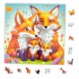 puzzle z liskami, lis, rodzina lisów, rodzina lisów na kolorowym tle,  25x25cm , kwadratowe puzzle, nieregularne kształty, puzzle drewniane, 150 elementów