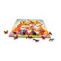 puzzle z liskami, lis, rodzina lisów, rodzina lisów na kolorowym tle,  25x25cm , kwadratowe puzzle, nieregularne kształty, puzzle drewniane, 150 elementów
