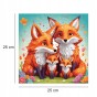 puzzle z liskami, lis, rodzina lisów, rodzina lisów na kolorowym tle,  25x25cm , kwadratowe puzzle, nieregularne kształty, puzzle drewniane, 150 elementów