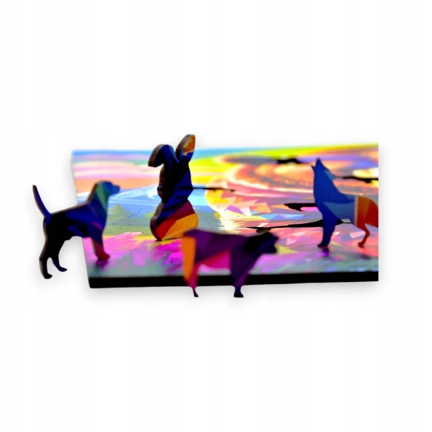 puzzle z niedźwiedziem, niedźwiedź brunatny, niedźwiedź na kolorowym tle,  25x25cm , kwadratowe puzzle, nieregularne kształty, puzzle drewniane, 150 elementów