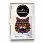 puzzle z kotem, kot z liści, kotek, kot, kot na tle kolorowego tła, głowa kota,  25x25cm , kwadratowe puzzle, nieregularne kształty, puzzle drewniane, 150 elementów