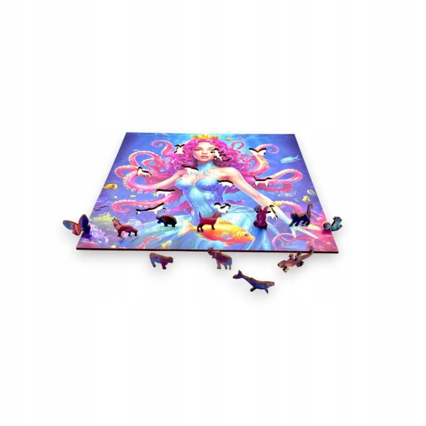 puzzle kobieta ośmiornica , ośmiornica , krajobraz podwodny , 25x25cm , kwadratowe puzzle, nieregularne kształty, puzzle drewniane, 150 elementów